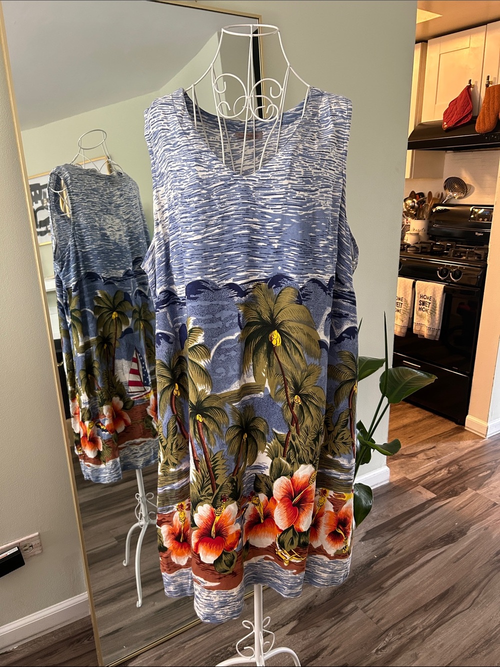 Peppermint Blue Tropical Cold-Shoulder Mini Dress